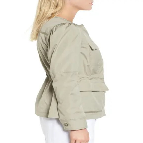 Nordstrom‎ Signature Cotton Khaki Utility Collarless Cargo Pockets Jacket S - Picture 3 of 3